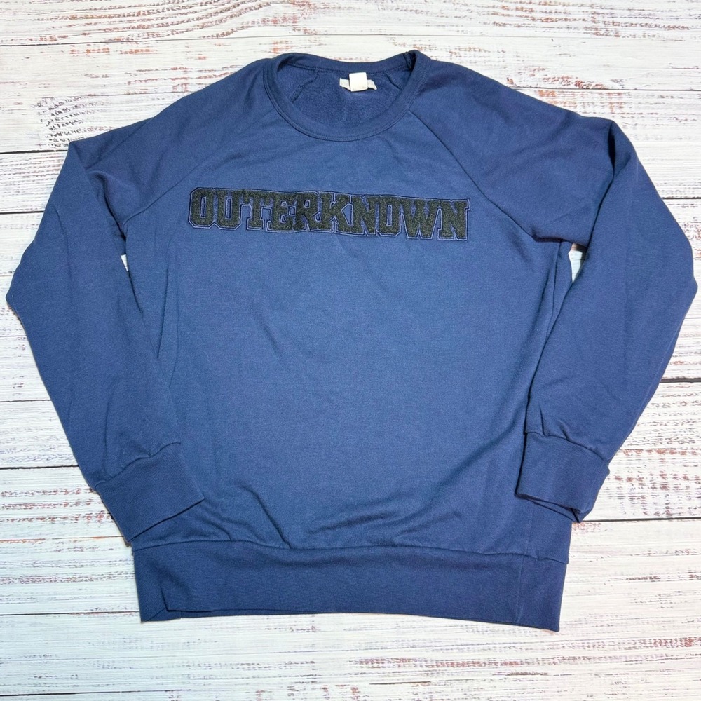 Outerknown Sweatshirt Small S Raglan Logo Patch Fleece Navy Blue Cotton Blend